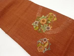 手織り紬汕頭相良刺繍花丸文模様名古屋帯